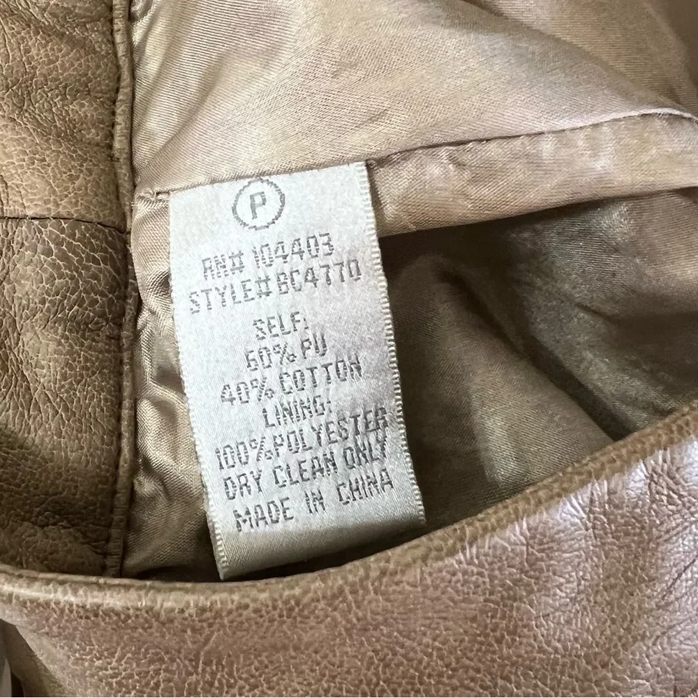 J.O.A Faux Leather Mini Skirt Khaki Tan Zipper Pockets Size S
